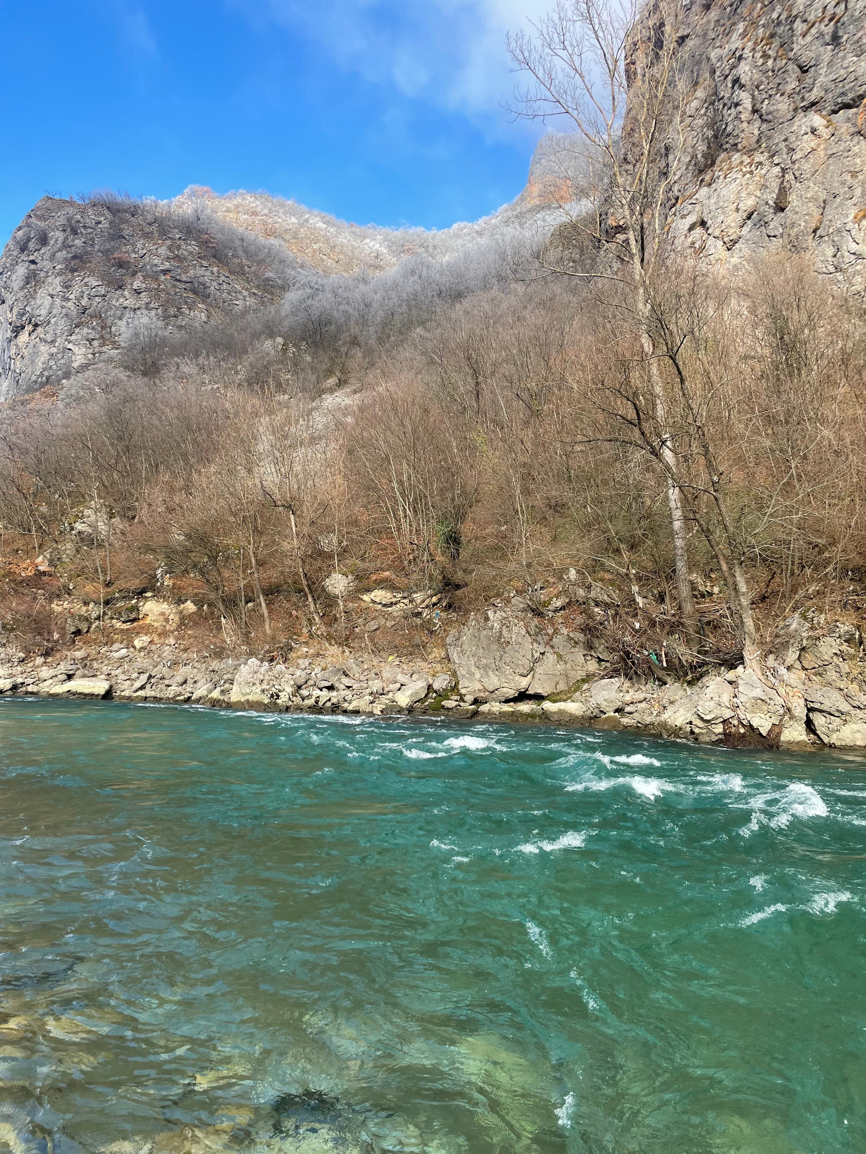 Turquoise travertine pools of the Una River in Una National Park, Bosnia and Herzegovina